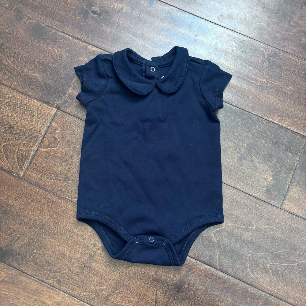 Primary Girls 3-6 Months Short‎ Sleeve Collared Bodysuit Dark Blue